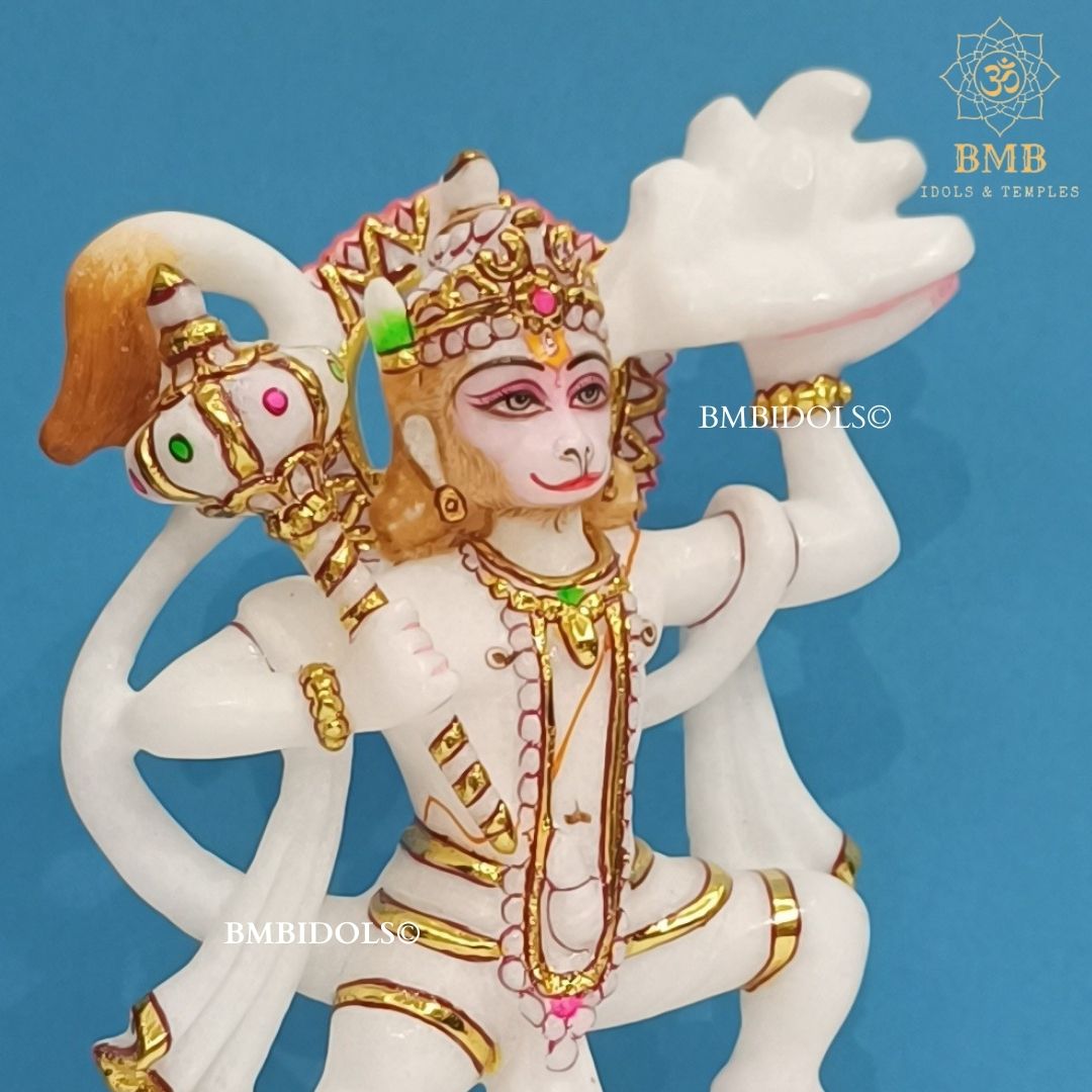 Marble Veer Hanuman Statue made in 7inches for Home and Temples