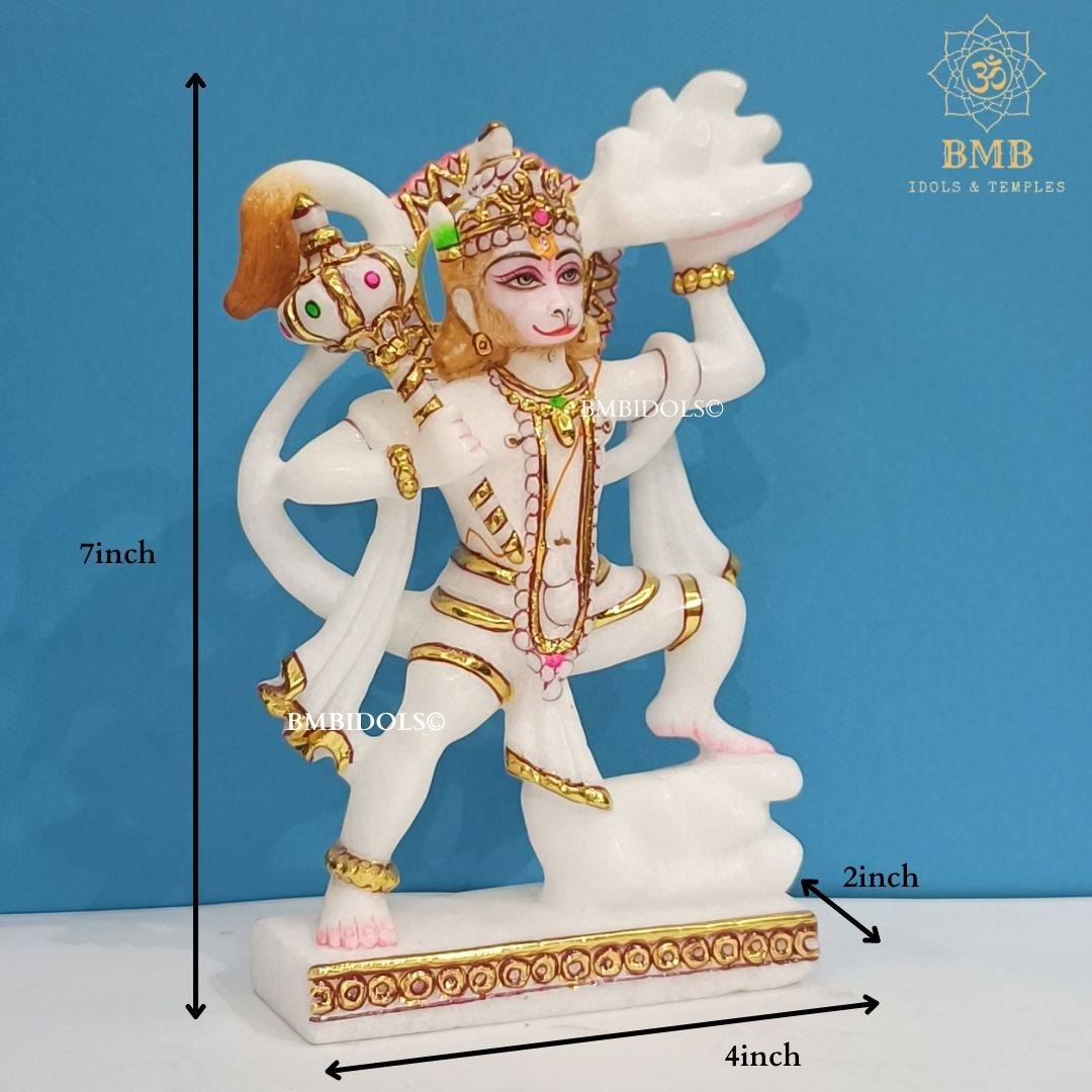 Marble Veer Hanuman Statue made in 7inches for Home and Temples