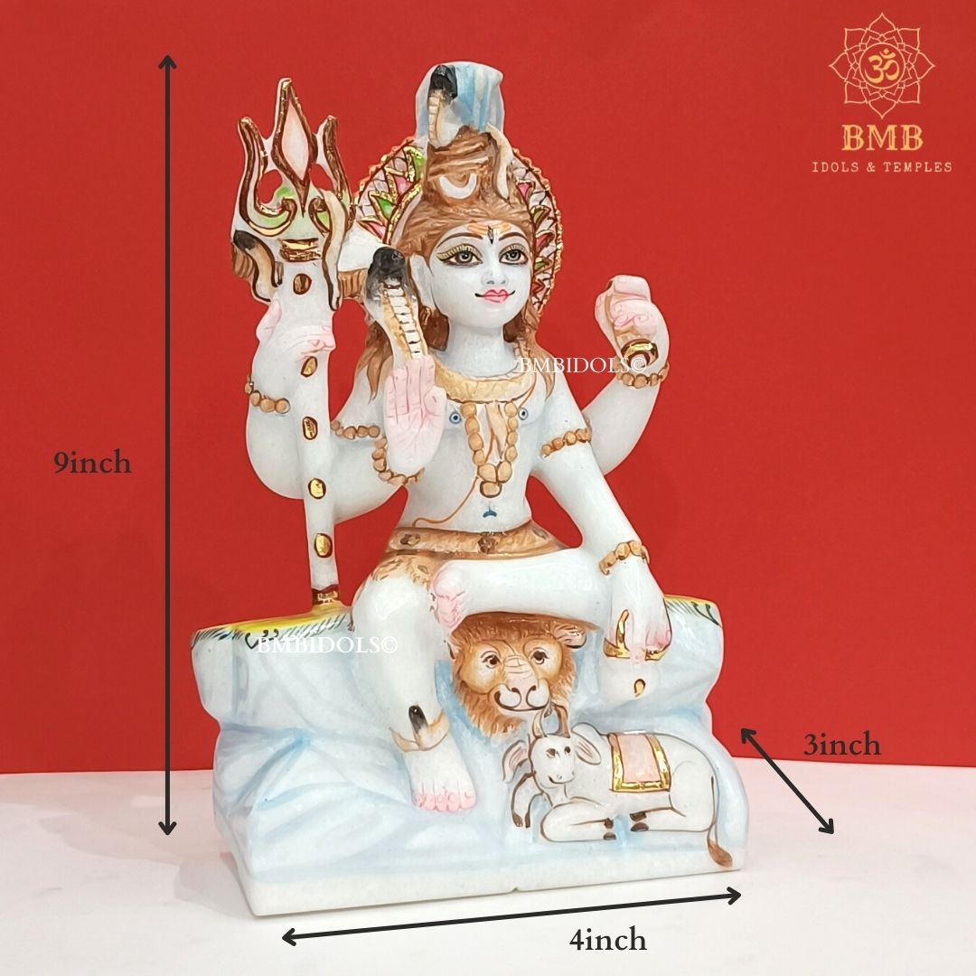 Marble Four Hands Shiva Statue in White Makrana Marble in 9inches