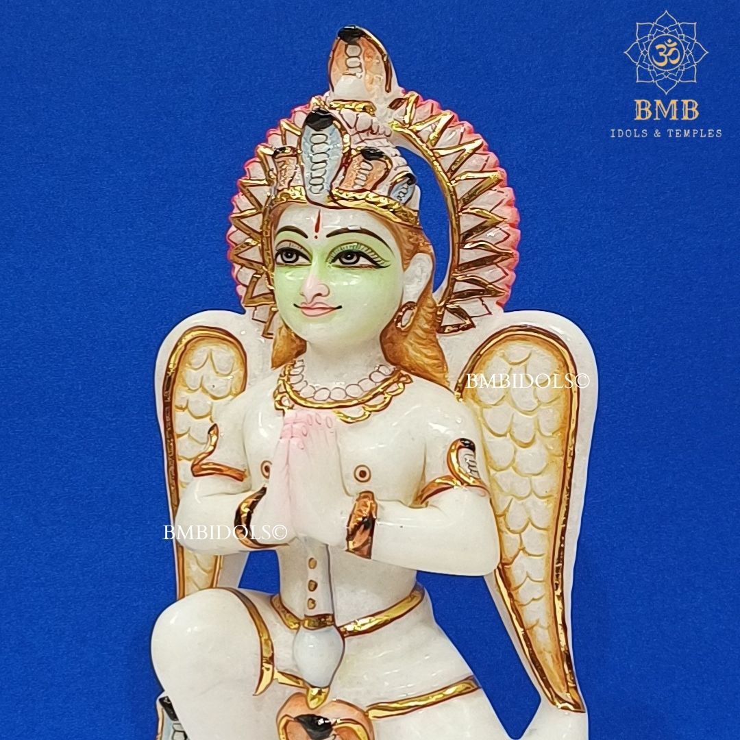 White Marble Garud Statue made in Makrana Marble in 12inches