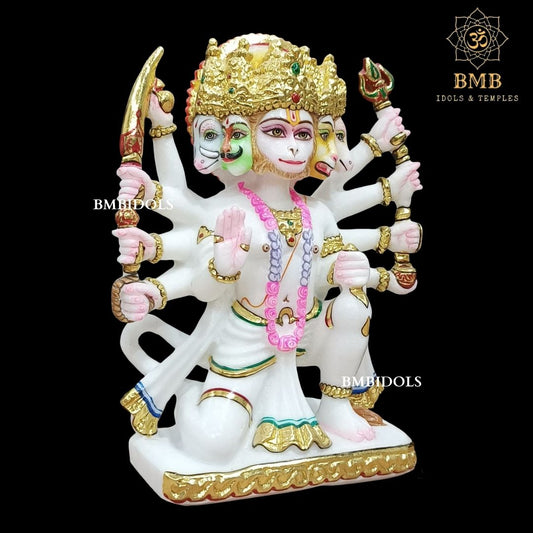 Marble Panchmukhi Hanuman Statue made in Makrana Marble in 12inches