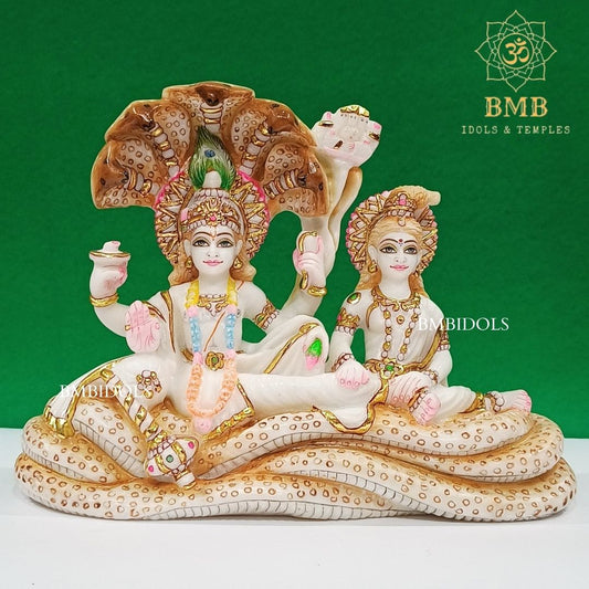 Marble Lakshmi Narayan Murti made White Makrana Marble in 9inches