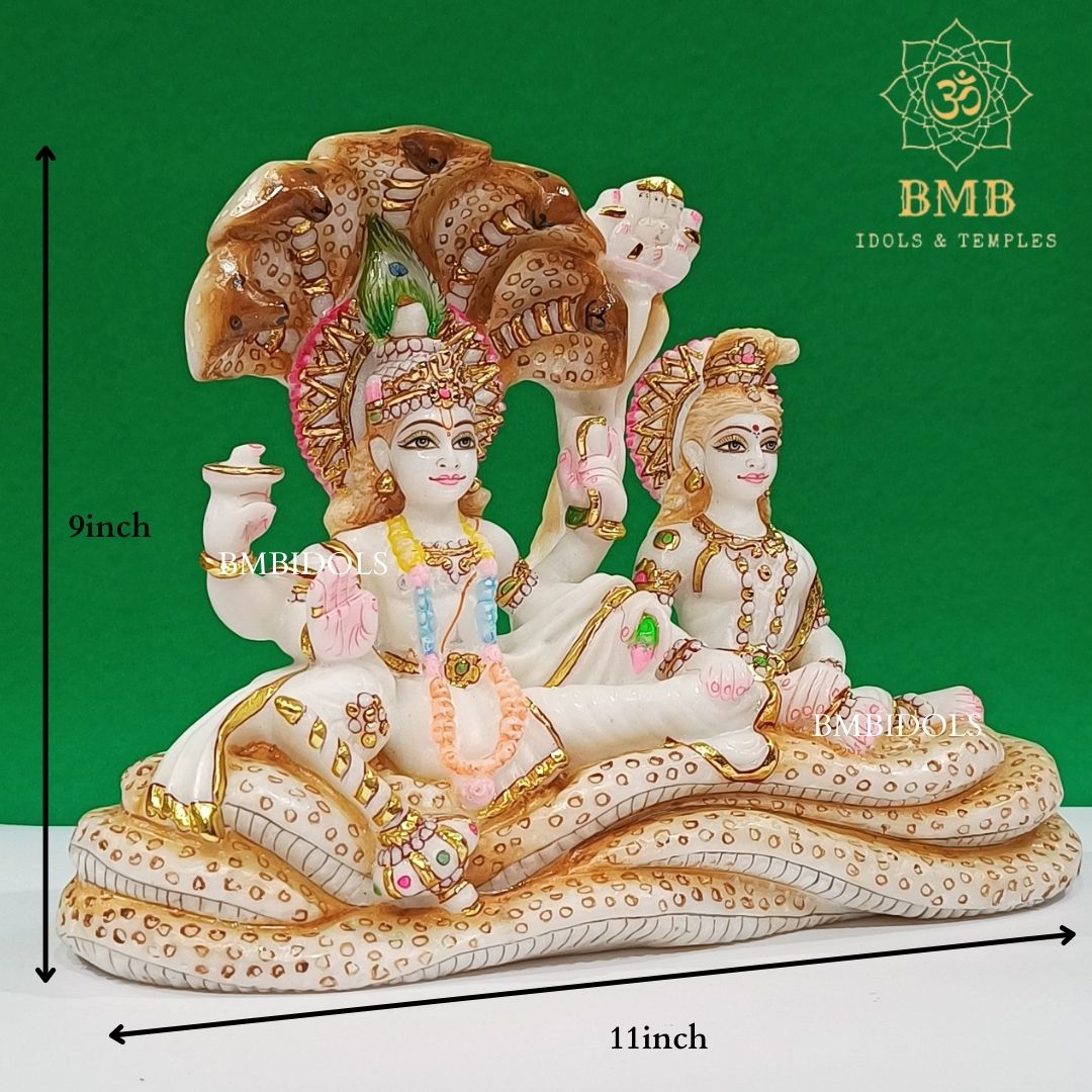 Marble Lakshmi Narayan Murti made White Makrana Marble in 9inches