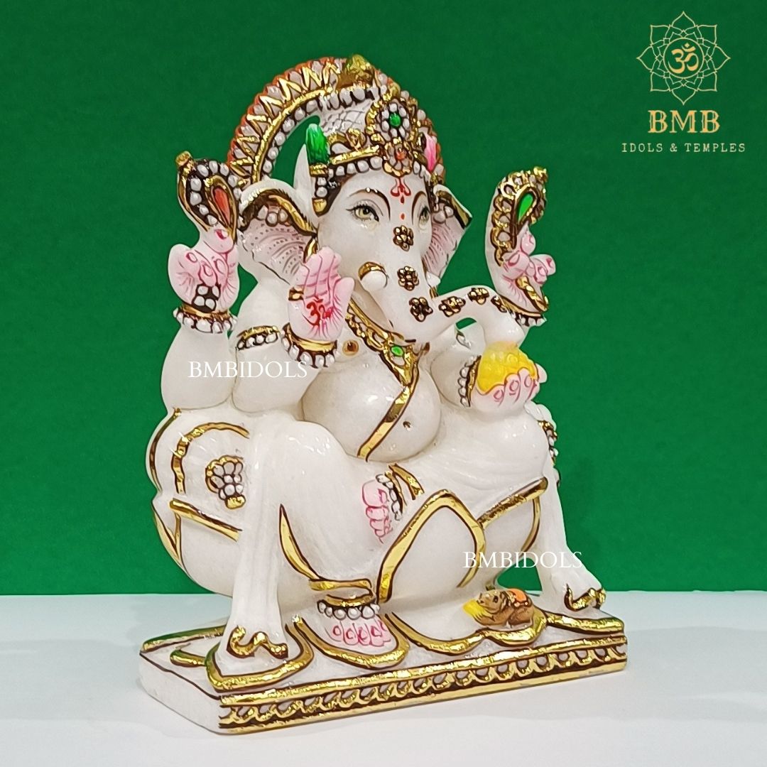 Marble Ganesh Idol made in Makrana Marble in 9inches for Home and Temples