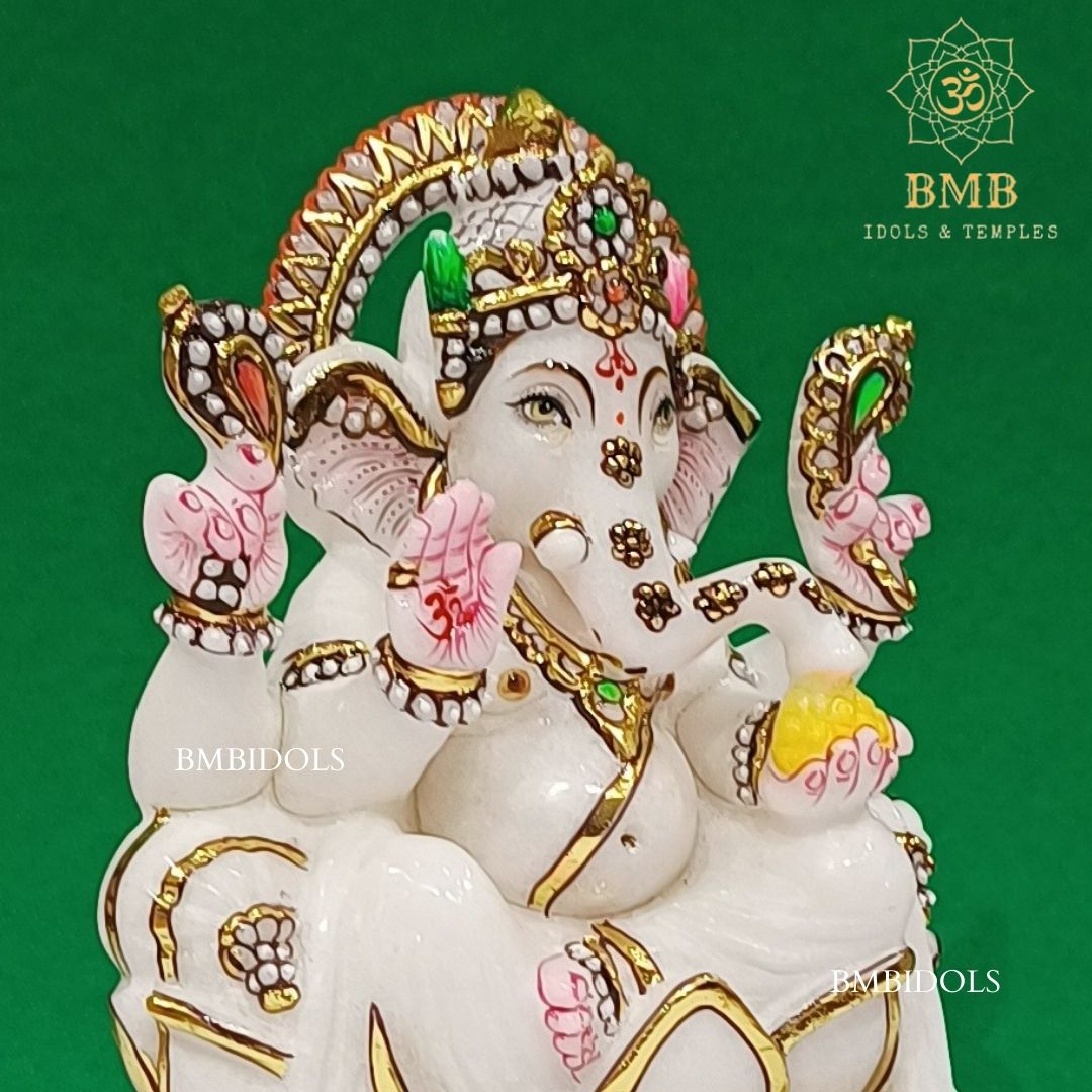 Marble Ganesh Idol made in Makrana Marble in 9inches for Home and Temples