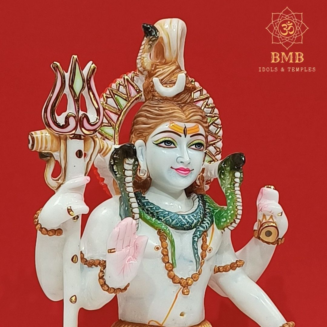 Marble Shiva Statue with four Hands made in Makrana Marble in 15inches