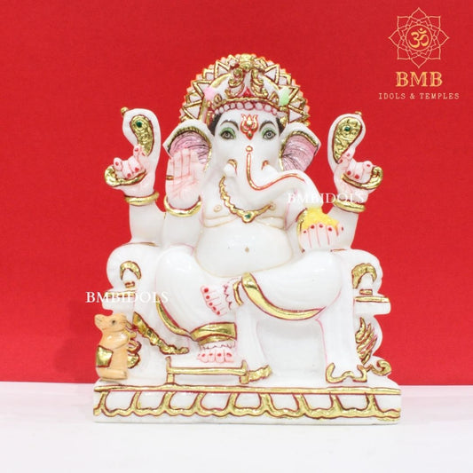 Marble Ganesh Murti made in Pure White Makrana Marble in 9inches