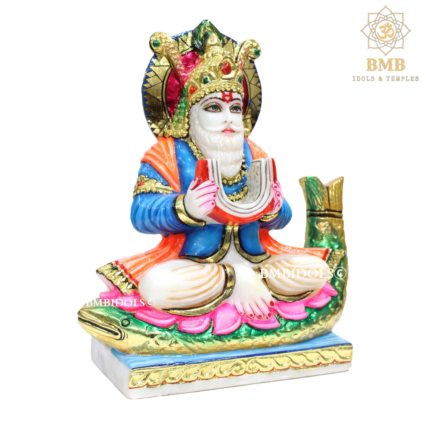 Marble Jhulelal Murti made in Makrana marble in 12inches