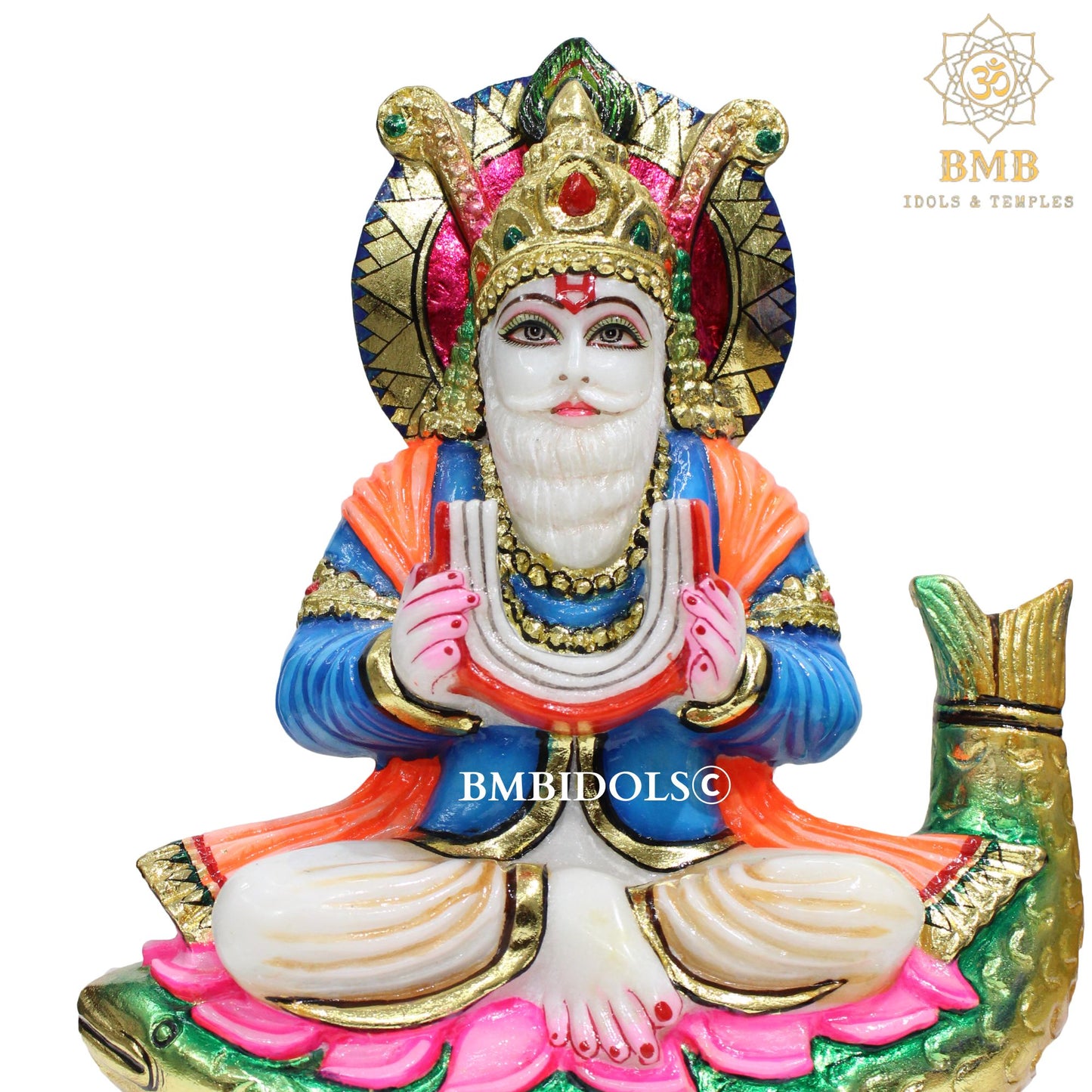 Marble Jhulelal Murti made in Makrana marble in 12inches