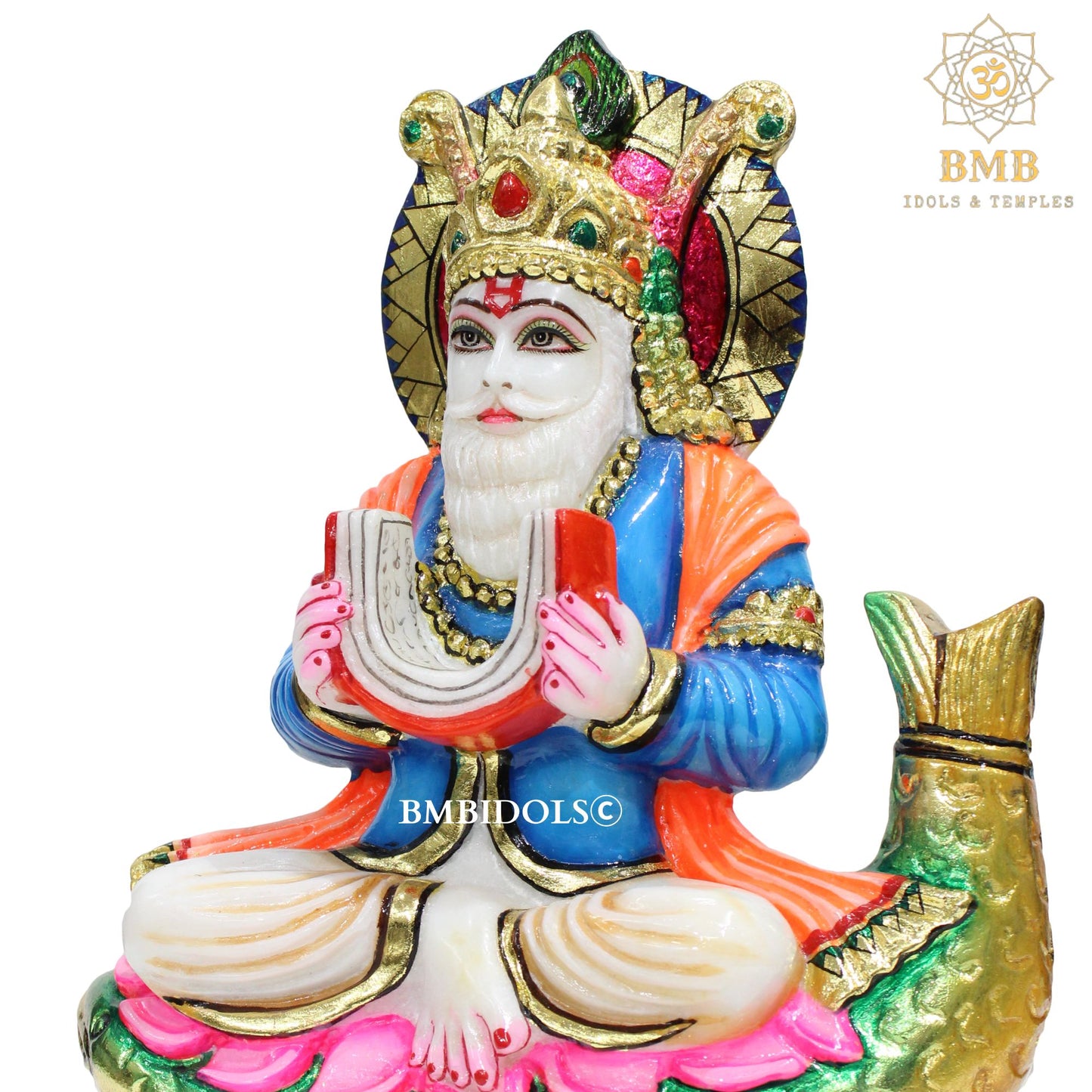 Marble Jhulelal Murti made in Makrana marble in 12inches