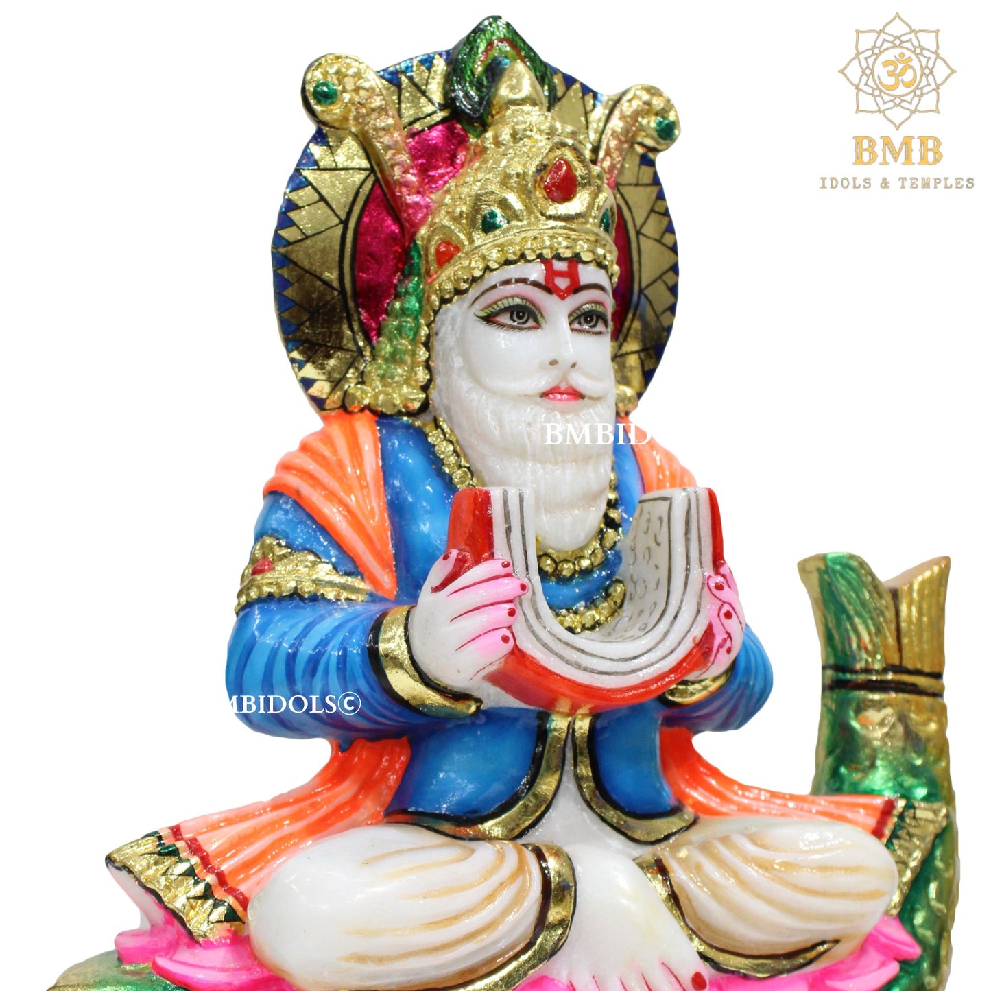 Marble Jhulelal Murti made in Makrana marble in 12inches