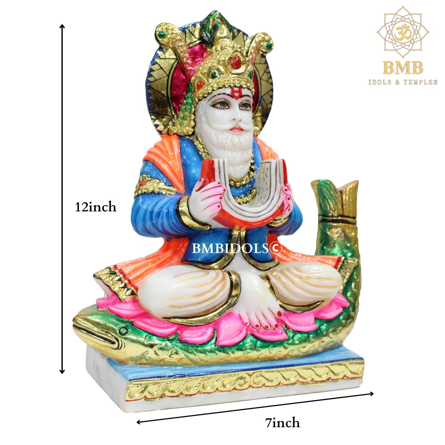 Marble Jhulelal Murti made in Makrana marble in 12inches