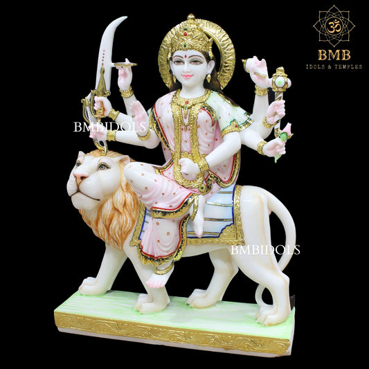 Marble Durga Mata Statue made in Natural Makrana Marble in 2.5feet