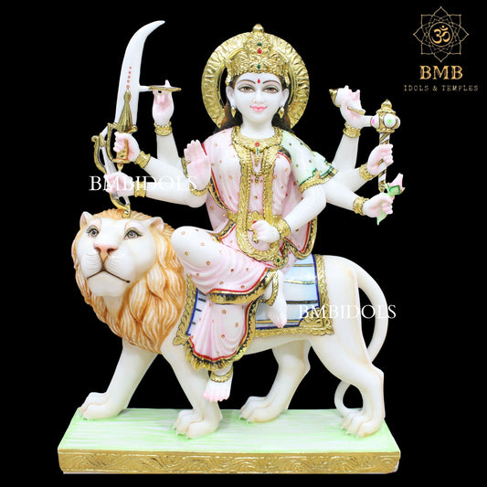 Marble Durga Mata Statue made in Natural Makrana Marble in 2.5feet