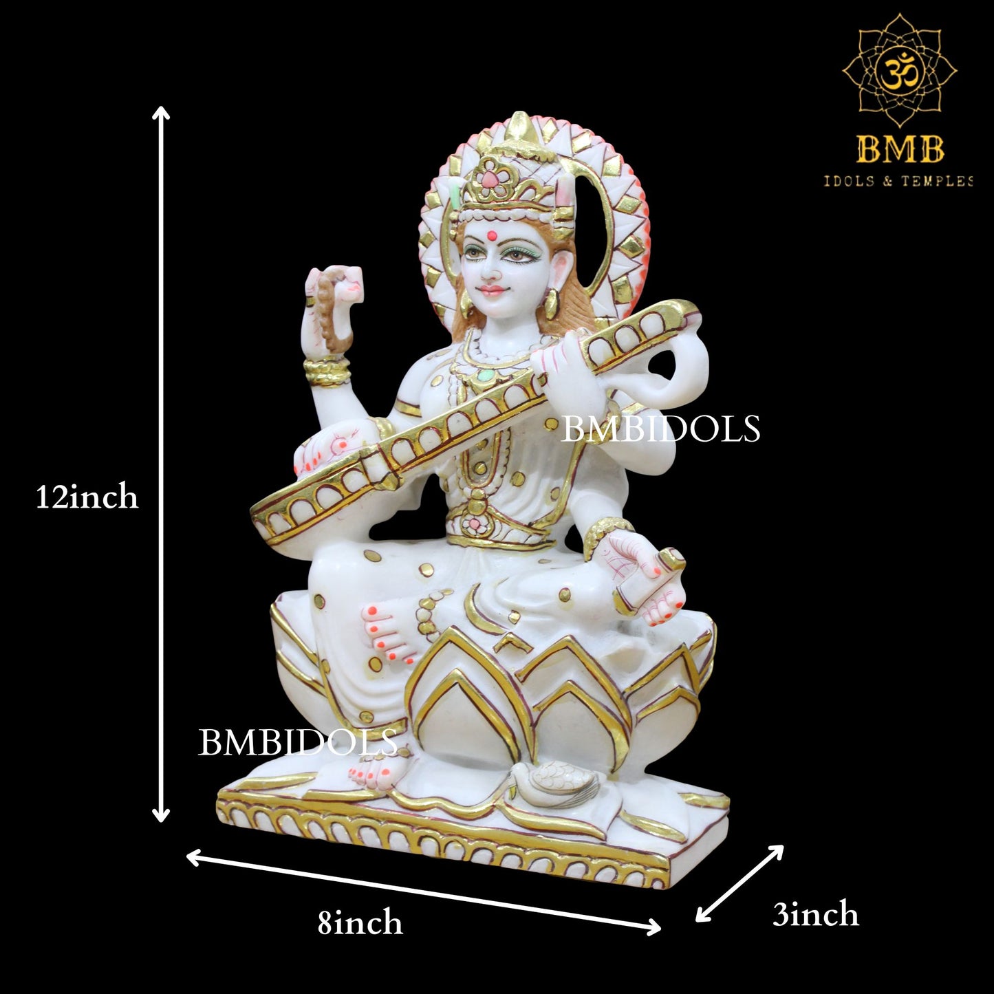 Sarswati Maa Marble statue for Home and Temples in 12inch