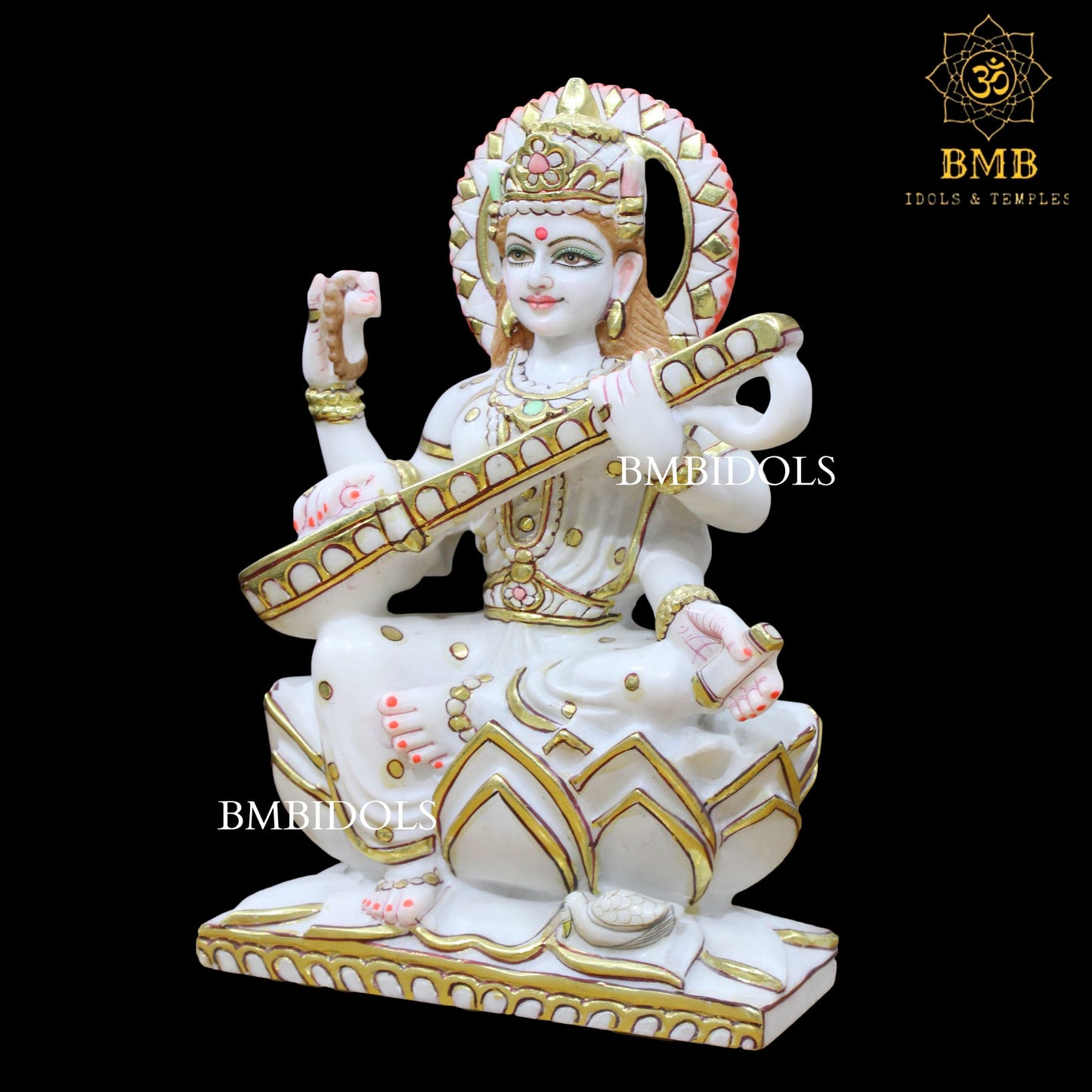 Sarswati Maa Marble statue for Home and Temples in 12inch