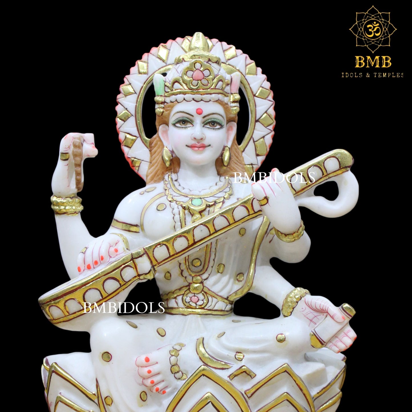 Sarswati Maa Marble statue for Home and Temples in 12inch
