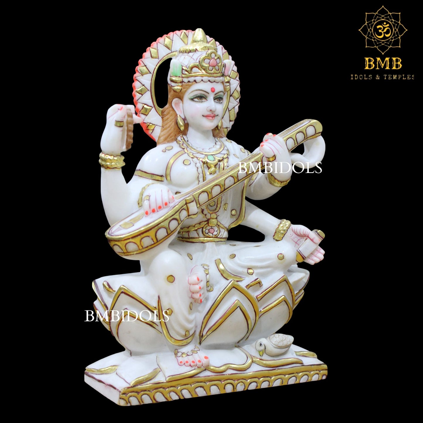 Sarswati Maa Marble statue for Home and Temples in 12inch