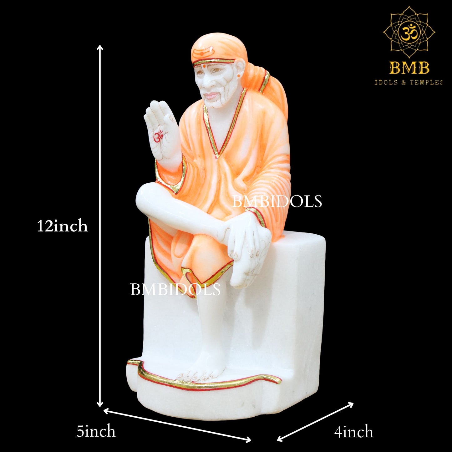 Sai Baba Marble Statue in 12inches for Homes and Temples