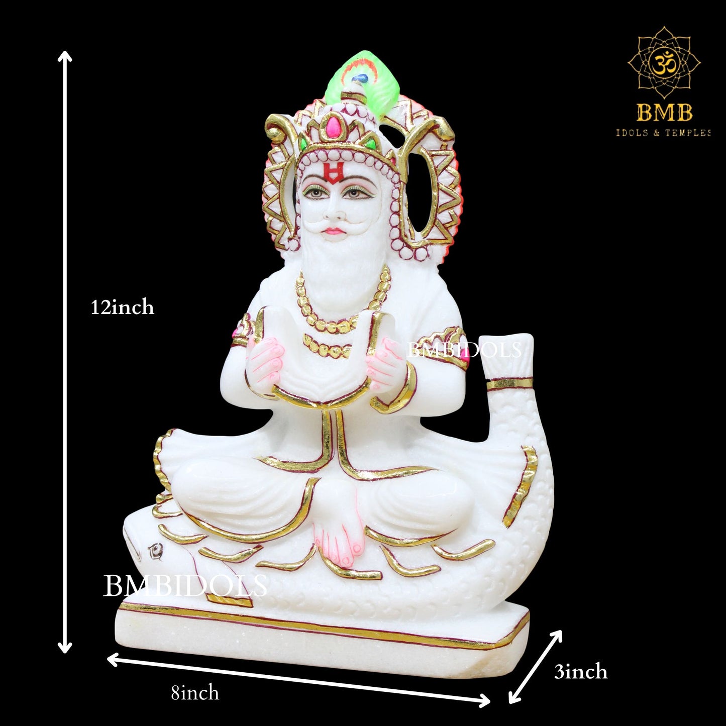 Jhulelal Marble Murti for Homes and Temples in 12inches