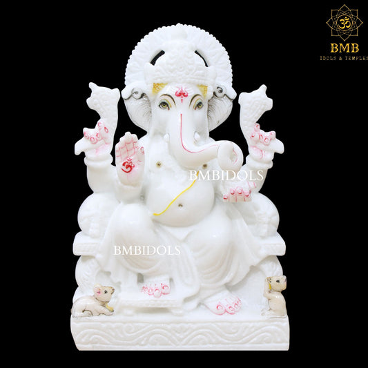 White Marble Ganesh Idol in 12inches in Makrana Marble