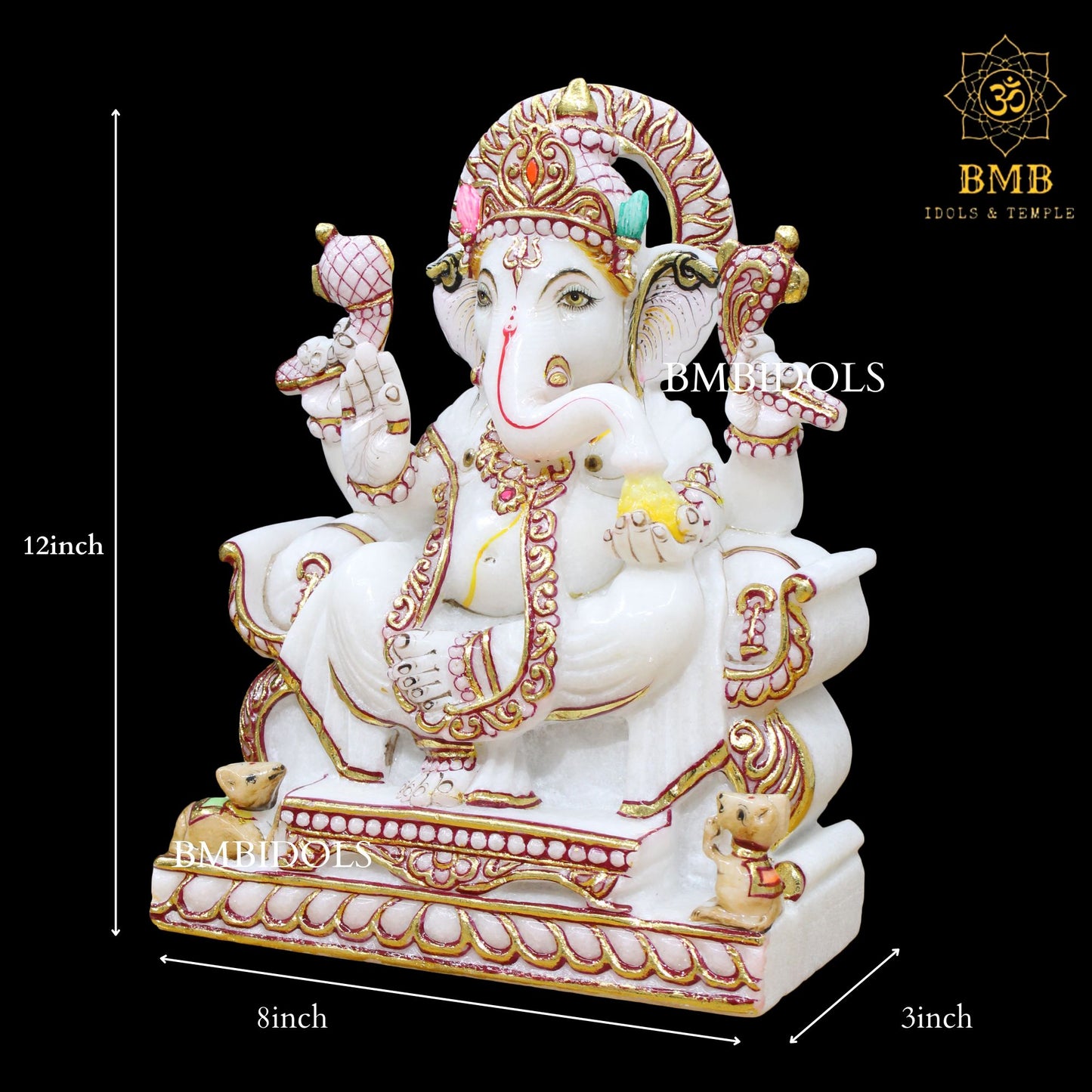 Ganesh Marble Statue made in Makrana Marble in 12inches