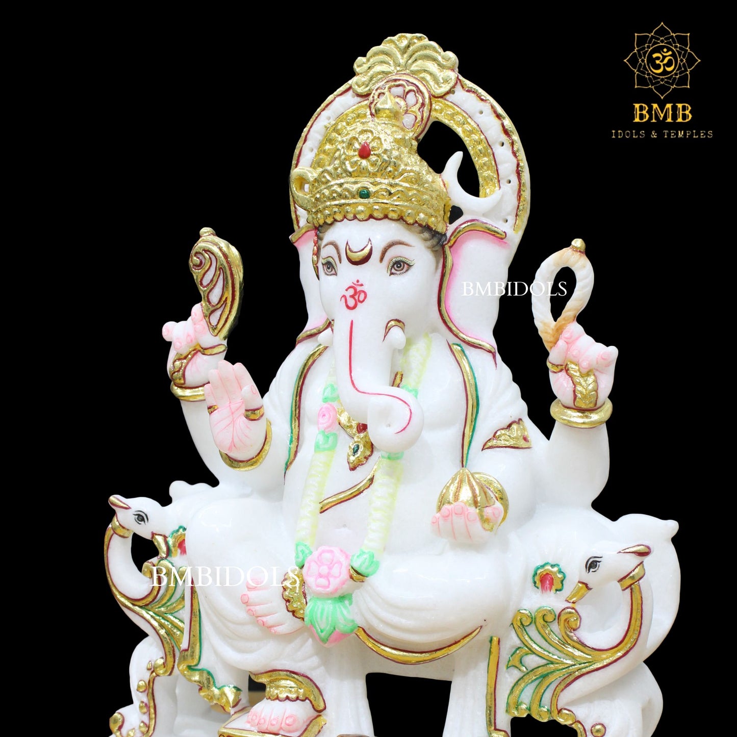 White Marble Ganesh Statue in ashirwad posture in 12inch