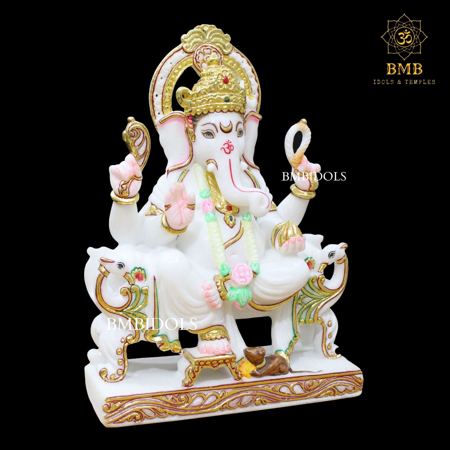 White Marble Ganesh Statue in ashirwad posture in 12inch