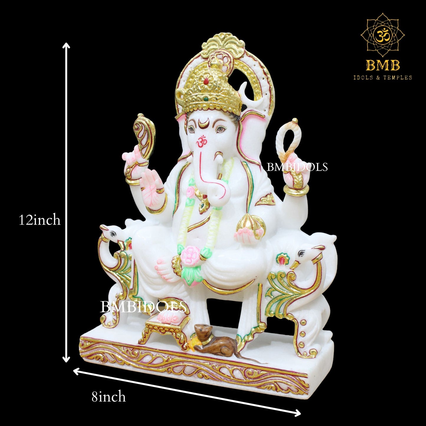 White Marble Ganesh Statue in ashirwad posture in 12inch