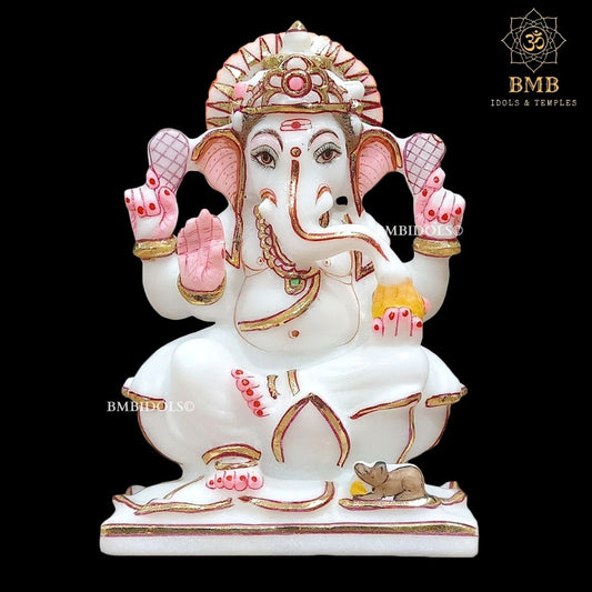 Marble Ganesha Murti made in 6inches in pure white Makrana Marble