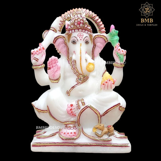 Marble Ganpati Statue made in Natural White marble in 6inches for Home and Offices