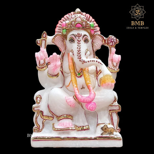 Four Hand Marble Ganesha Moorti made in 6inches in pure white Makrana Marble
