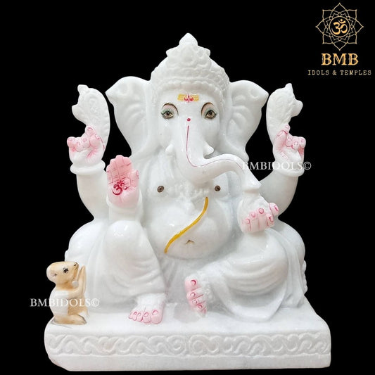 White Marble Ganesh Ji Murti in the Sitting posture in Vietnam Marble in 10inch