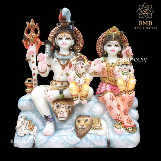 Marble Shiv Parivar Statue made in Makrana marble in 12inch