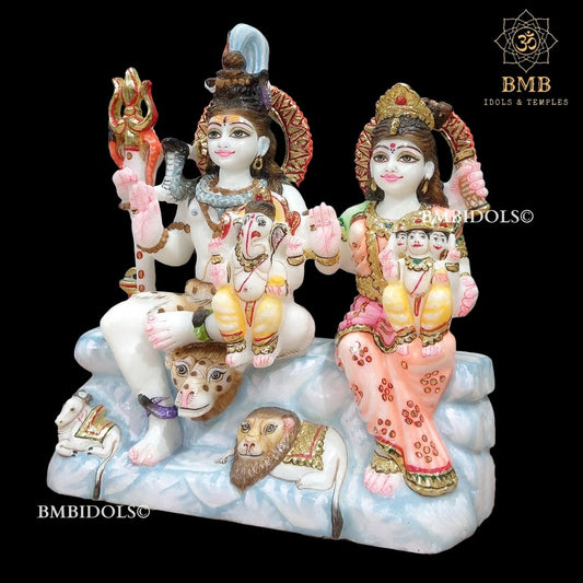 Marble Shiv Parivar Statue made in Makrana marble in 12inch