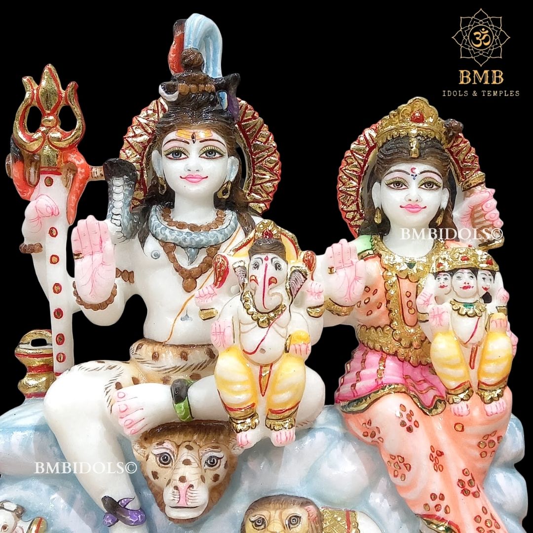 Marble Shiv Parivar Statue made in Makrana marble in 12inch