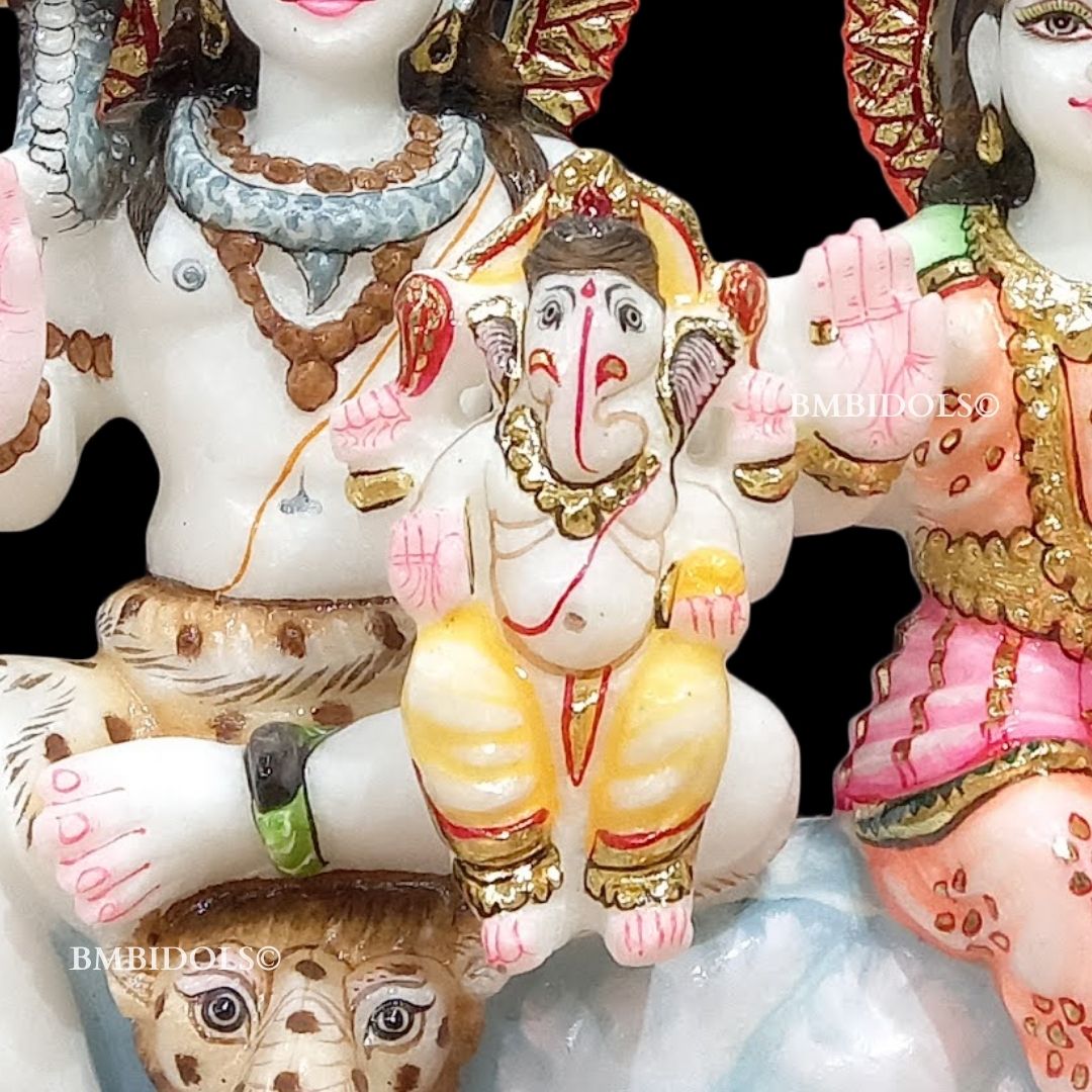 Marble Shiv Parivar Statue made in Makrana marble in 12inch