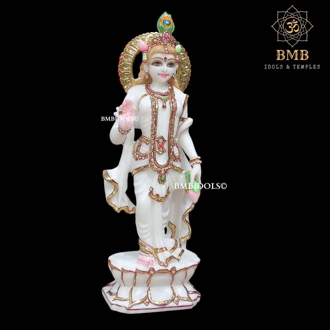 Marble Radha Krishna Murti Standing on Lotus Flower made in 15inches