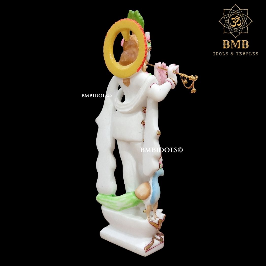 Marble Radha Krishna Murti Standing on Lotus Flower made in 15inches