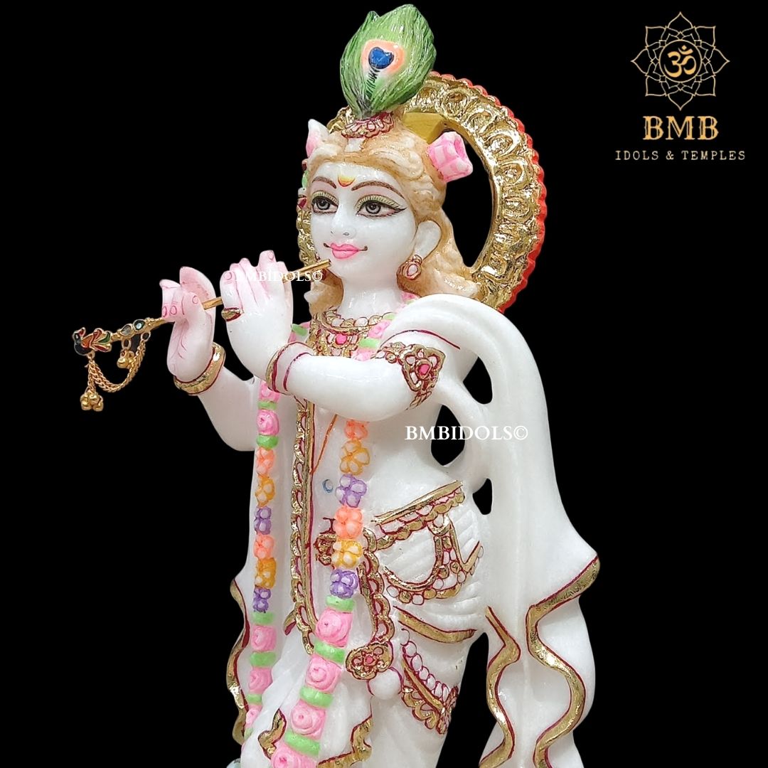 Marble Radha Krishna Murti Standing on Lotus Flower made in 15inches