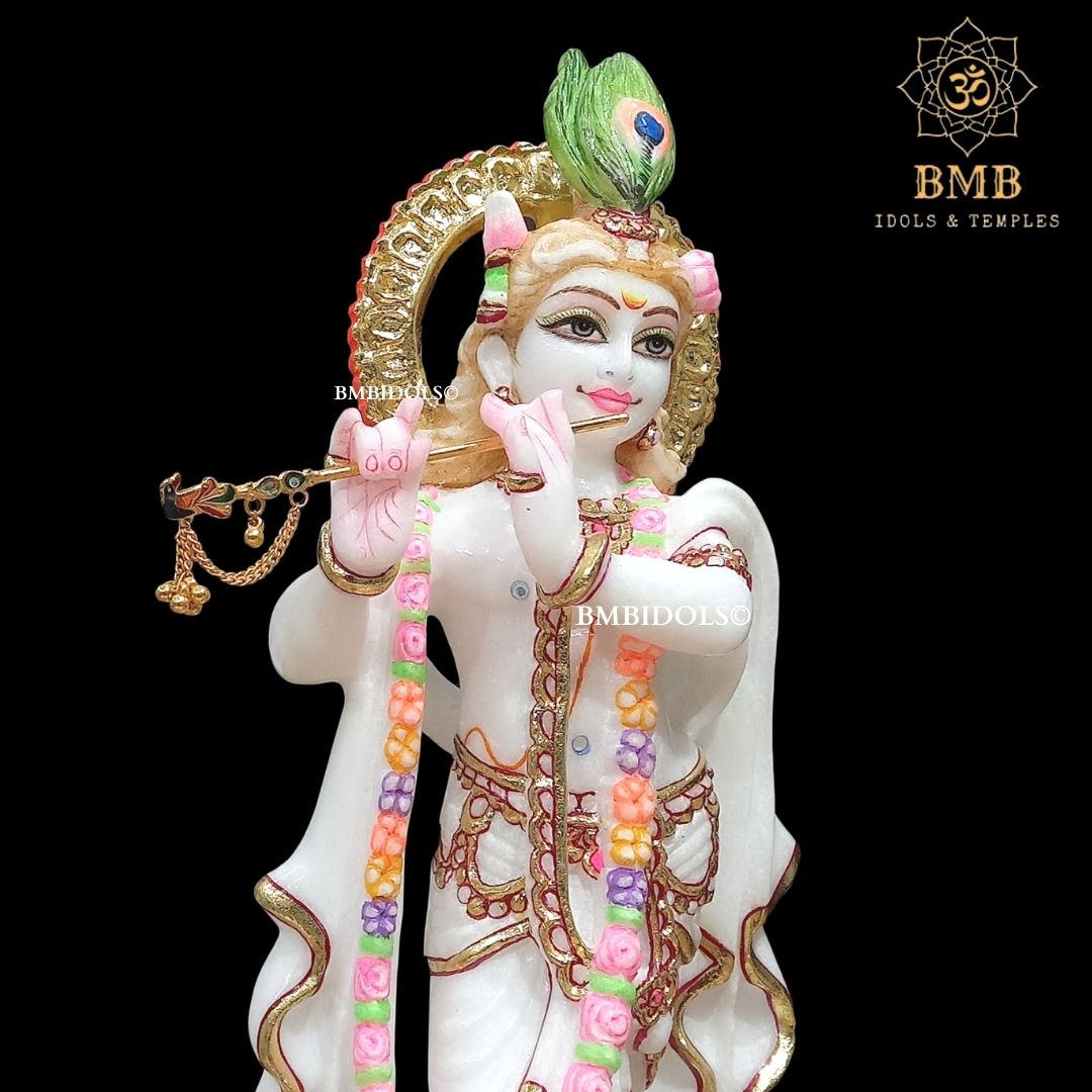 Marble Radha Krishna Murti Standing on Lotus Flower made in 15inches