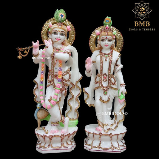 Marble Radha Krishna Murti Standing on Lotus Flower made in 15inches