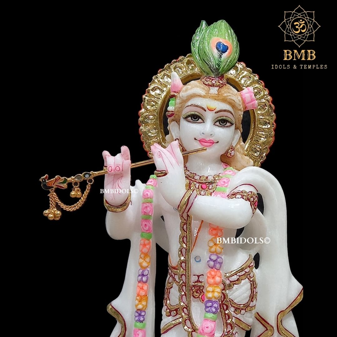 Marble Radha Krishna Murti Standing on Lotus Flower made in 15inches