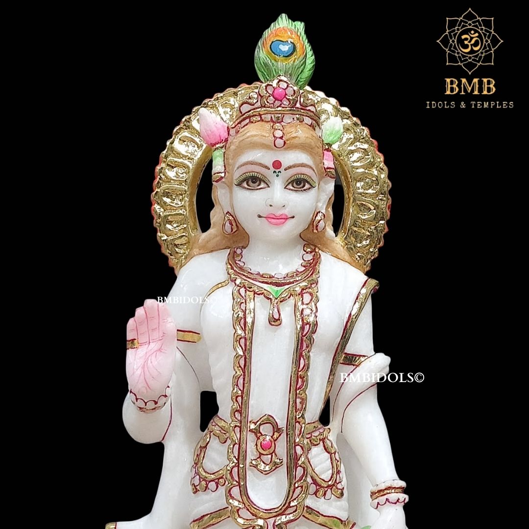 Marble Radha Krishna Murti Standing on Lotus Flower made in 15inches