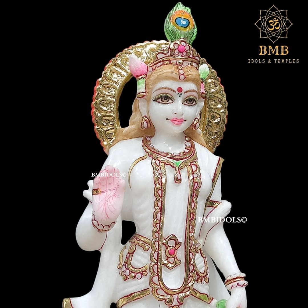 Marble Radha Krishna Murti Standing on Lotus Flower made in 15inches