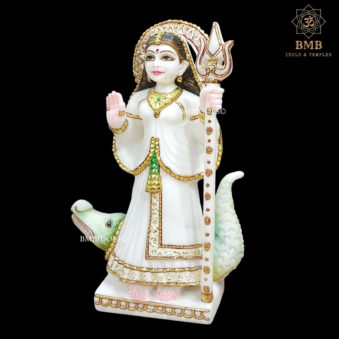 Marble Khodiyar Mata Murti with Crocodile and Trident in 12inches