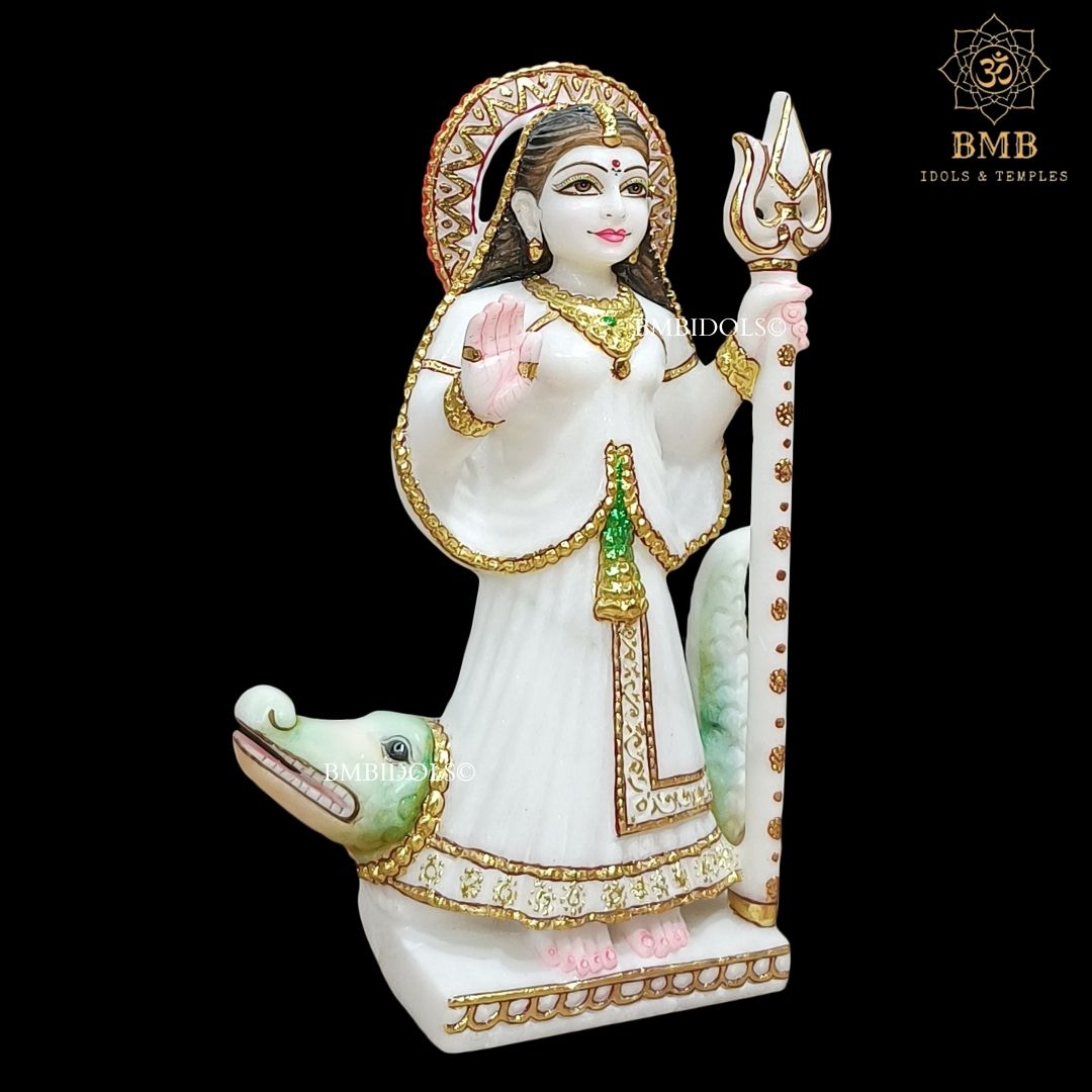 Marble Khodiyar Mata Murti with Crocodile and Trident in 12inches