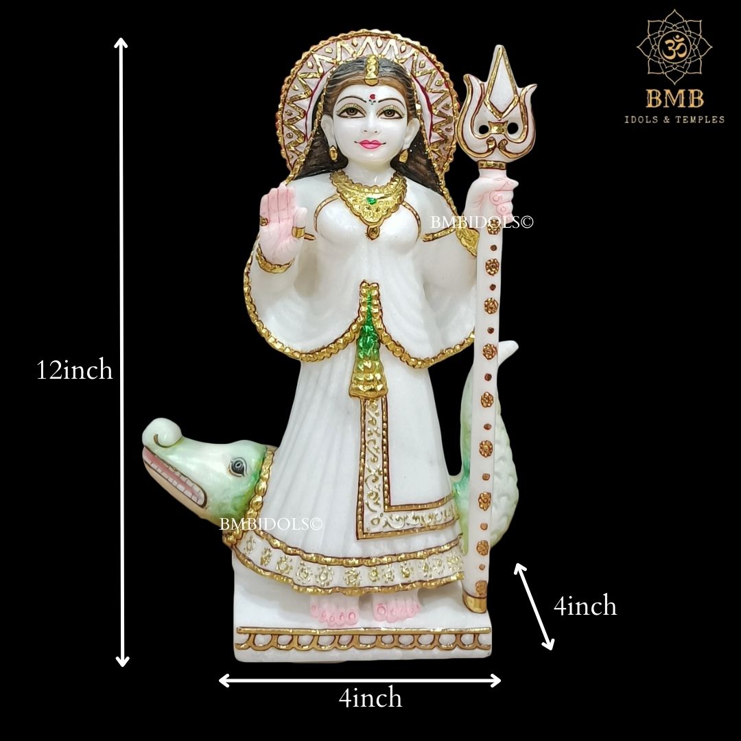 Marble Khodiyar Mata Murti with Crocodile and Trident in 12inches