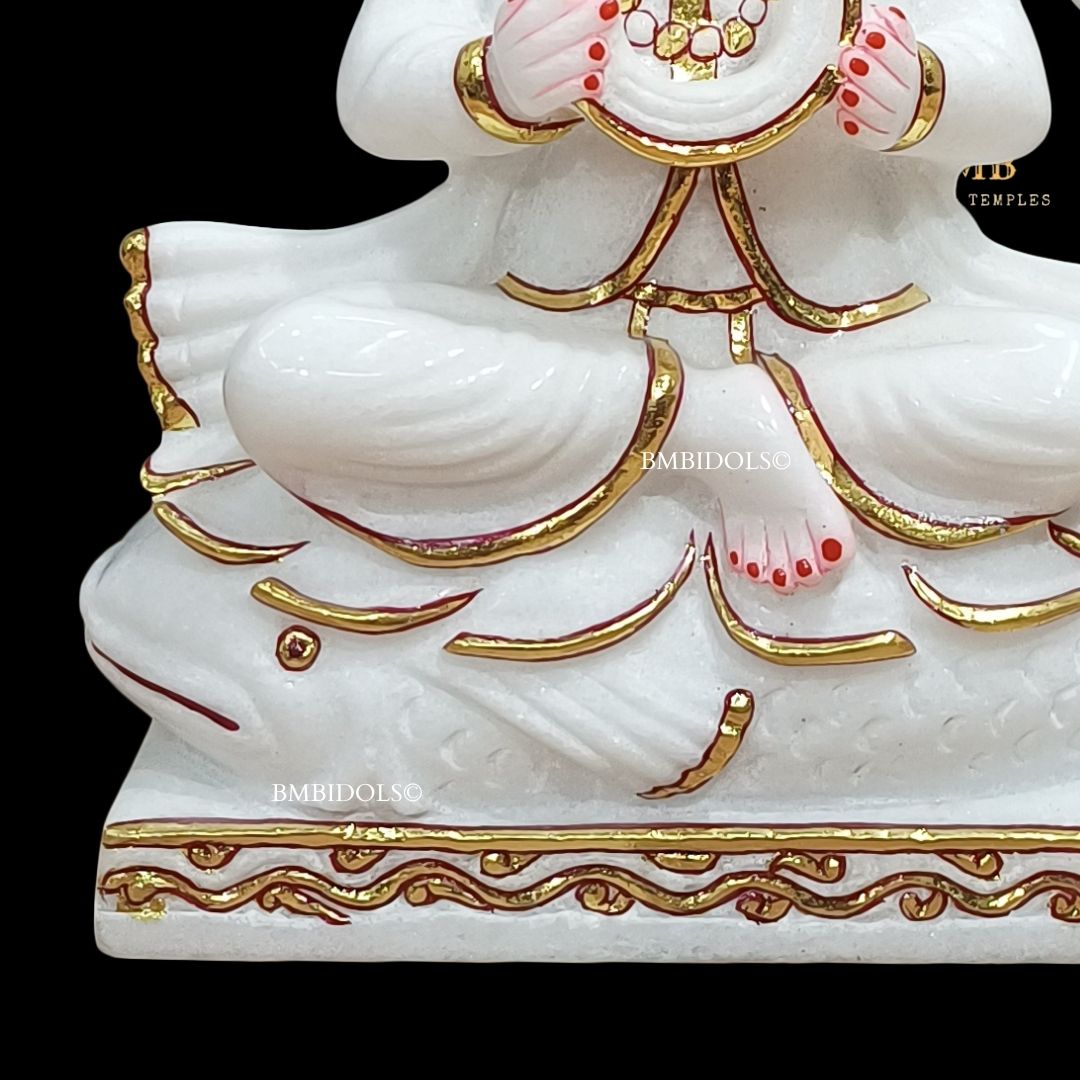 Marble Jhulelal Bhagwan Murti in White Makrana Marble in 12inches