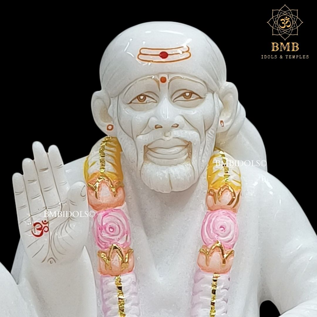 Marble Dwarka Mai Shridi Sai Baba Statue made in White Makrana Marble in 12inch